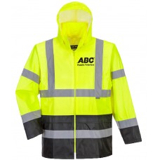 Water Proof, Breathable Hiviz Black Bottom Rain Jacket LWRAINBB